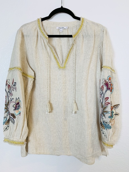Chico's Tops - Chico's Embroidered Linen Peasant Top Womens Size12 Tunic Boho Festival Hippie